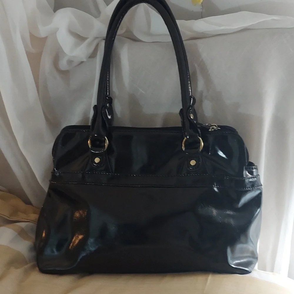 Marc Fisher Women's Black Faux Patent Zip Leather Hobo Bag Purse
